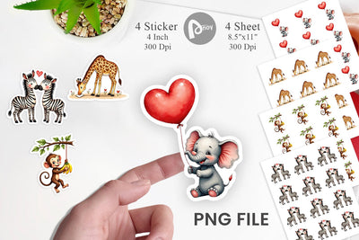 Sticker Retro Jungle Love Valentine's Safari Animal Sublimation artnoy 