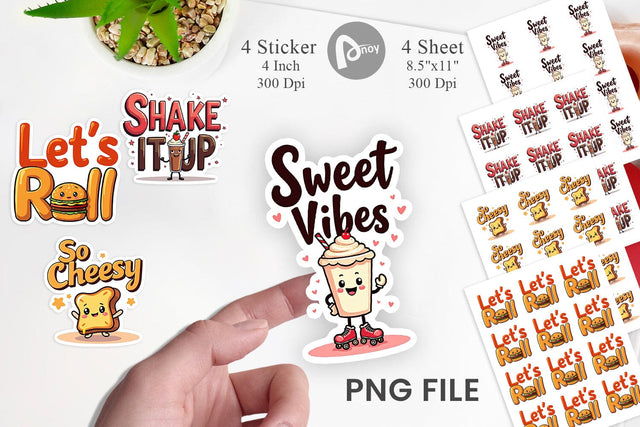 Sticker Retro Kawaii Diner Delights Cute Food Quote Sublimation artnoy 