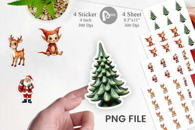 Sticker Retro Kitsch Christmas Watercolor Sublimation artnoy 
