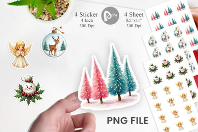 Sticker Retro Kitsch Christmas Watercolor Sublimation artnoy 