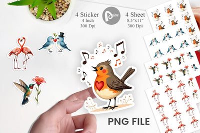 Sticker Retro Lovebirds & Swans Valentine Watercolor Sublimation artnoy 