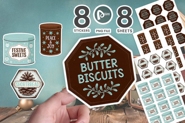 Sticker Retro Mid-Century Christmas Cookie Tins SVG artnoy 