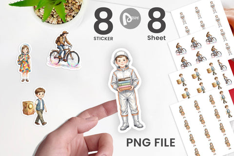 Sticker Retro Space Kid School Watercolor Sublimation artnoy 