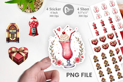 Sticker Retro Valentine's Sweetheart Cafe Sublimation artnoy 