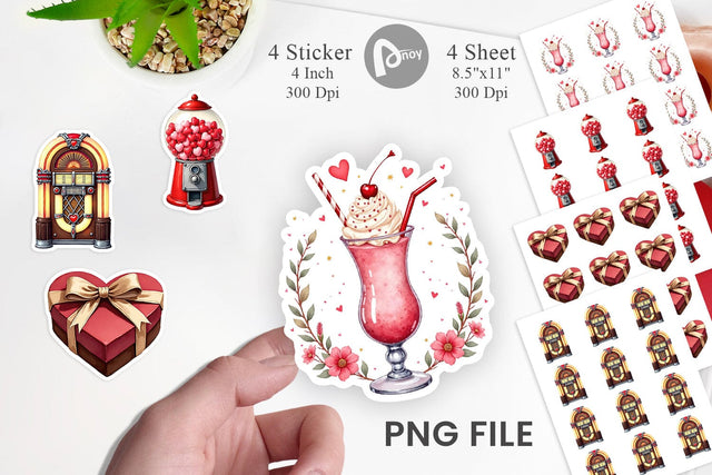 Sticker Retro Valentine's Sweetheart Cafe Sublimation artnoy 