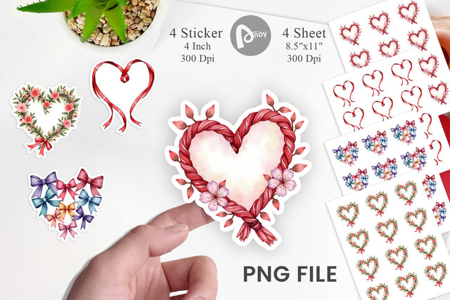 Sticker Ribbon Heart Wreaths Sublimation artnoy 