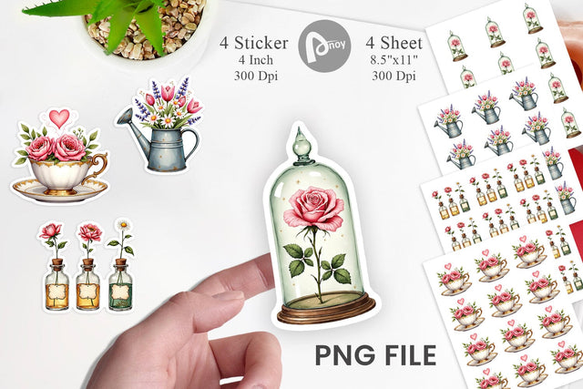 Sticker Romantic Blooms Vintage Floral Valentine Sublimation artnoy 