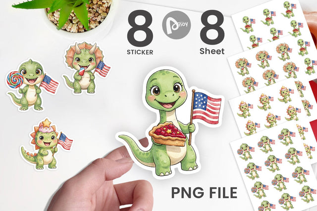 Sticker Round Summer Treats Dino Watercolor Sublimation artnoy 