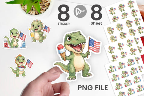 Sticker Round Summer Treats Dino Watercolor Sublimation artnoy 