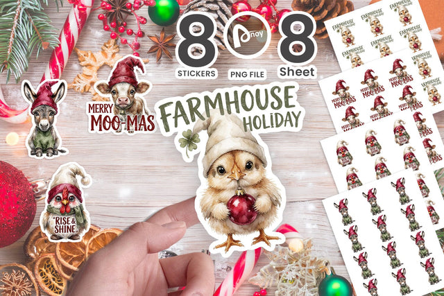 Sticker Rustic Farmhouse Animal Holiday Gnomes Sublimation artnoy 