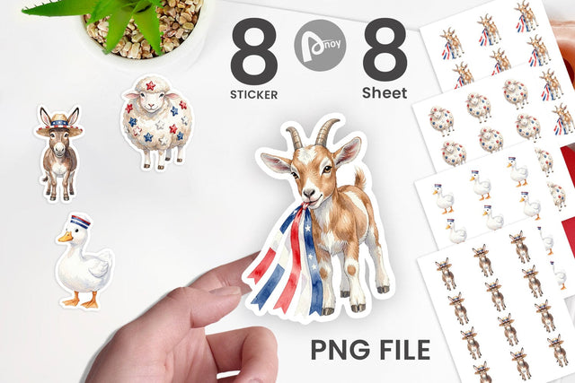 Sticker Rustic Patriotic Farm Animals Sublimation artnoy 