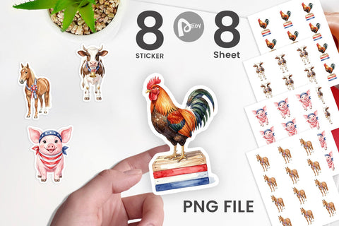 Sticker Rustic Patriotic Farm Animals Sublimation artnoy 