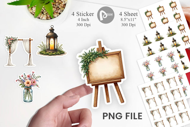 Sticker Rustic Romance Wedding Decor Elements Sublimation artnoy 