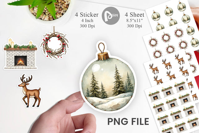 Sticker Rustic Woodland Christmas Sublimation artnoy 