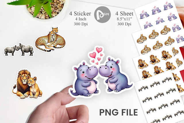 Sticker Safari Sweethearts Watercolor Sublimation artnoy 