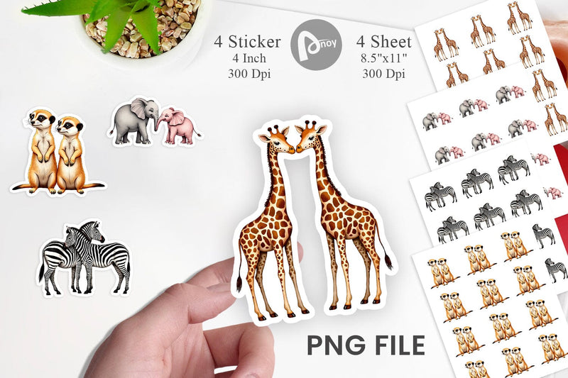 Sticker Safari Sweethearts Watercolor Sublimation artnoy 