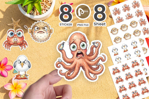 Sticker Salty Summer Sea Animal Watercolor Sublimation artnoy 