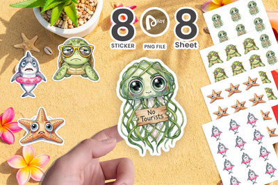 Sticker Salty Summer Sea Animal Watercolor Sublimation artnoy 