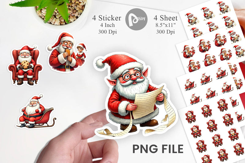 Sticker Santa's Quirky Workshop Watercolor Sublimation artnoy 