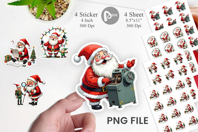 Sticker Santa's Quirky Workshop Watercolor Sublimation artnoy 