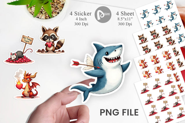 Sticker Sarcastic Animals Valentine Cynical Critters Watercolor Sublimation artnoy 