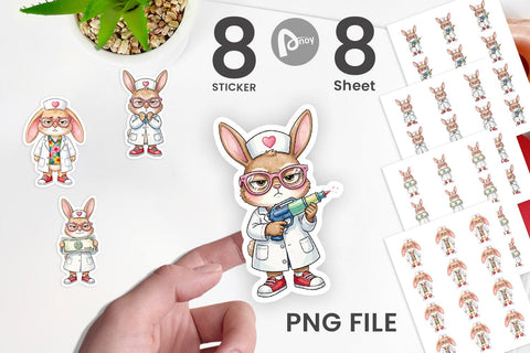 Sticker Sarcastic Bunny Nurse Vibes Sublimation artnoy 