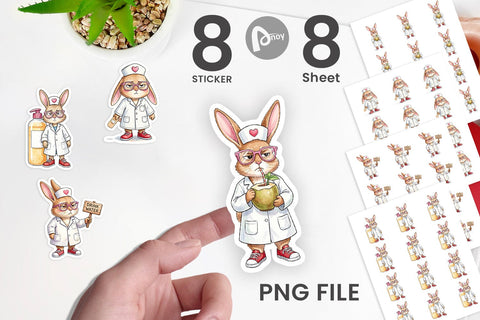 Sticker Sarcastic Bunny Nurse Vibes Sublimation artnoy 