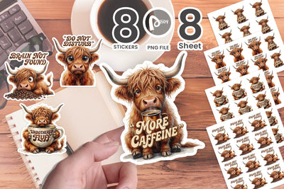 Sticker Sarcastic Highland Cow Coffee Club Quotes Sublimation artnoy 