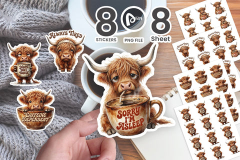 Sticker Sarcastic Highland Cow Coffee Club Quotes Sublimation artnoy 