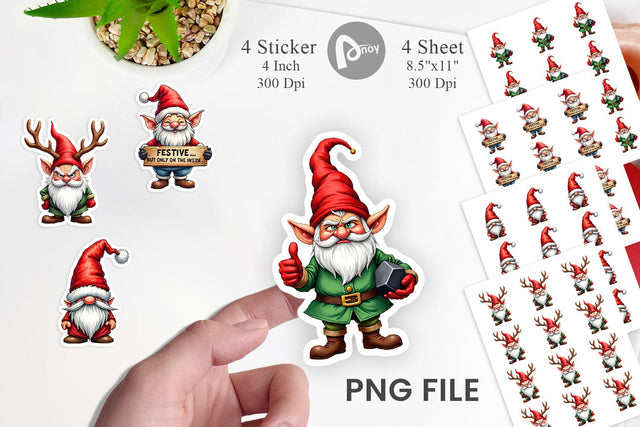 Sticker Sarcastic Holiday Gnomes Watercolor Sublimation artnoy 