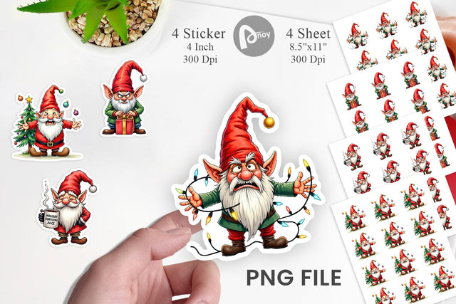 Sticker Sarcastic Holiday Gnomes Watercolor Sublimation artnoy 
