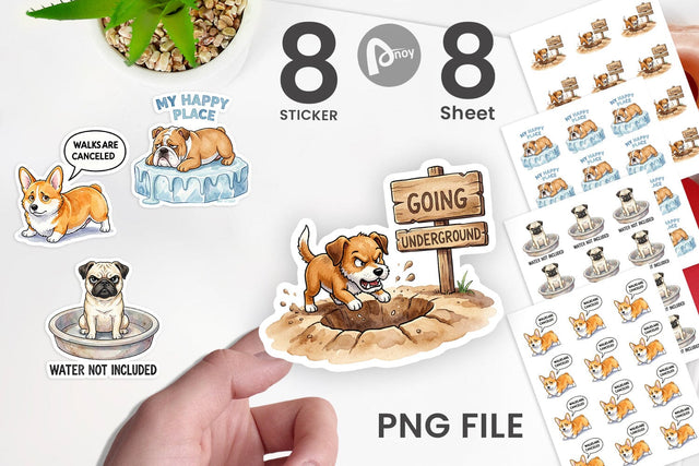 Sticker Sarcastic Lazy Summer Dog Watercolor Sublimation artnoy 