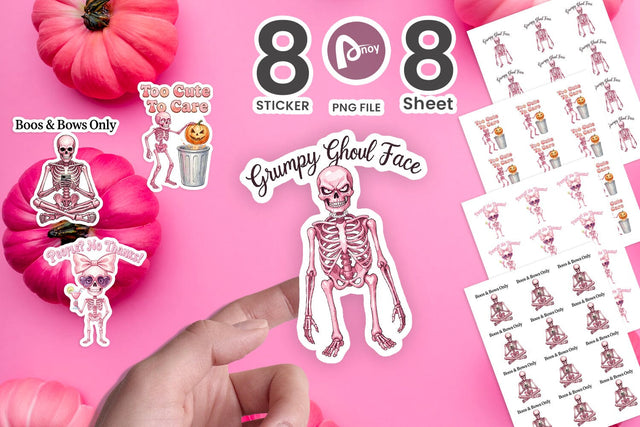 Sticker Sarcastic Pink Skeleton Coquette Sublimation artnoy 