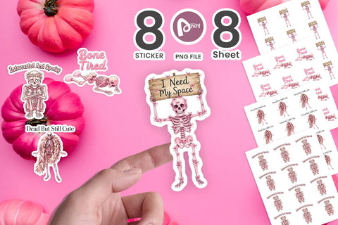 Sticker Sarcastic Pink Skeleton Coquette Sublimation artnoy 