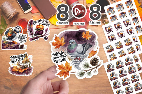 Sticker Sarcastic Solarpunk Autumn Birds Quote Sublimation artnoy 