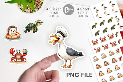 Sticker Sarcastic Summer Animals Watercolor Sublimation artnoy 