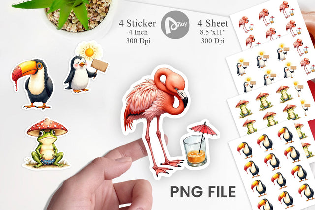 Sticker Sarcastic Summer Animals Watercolor Sublimation artnoy 