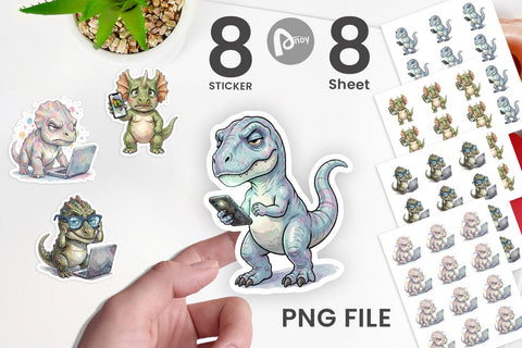 Sticker Sarcastic Tech Fatigued Dinosaur Sublimation artnoy 