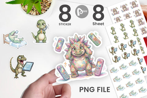 Sticker Sarcastic Tech Fatigued Dinosaur Sublimation artnoy 