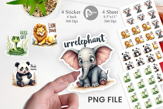 Sticker Sassy Big-Eyed Animal Watercolor Puns Sublimation artnoy 