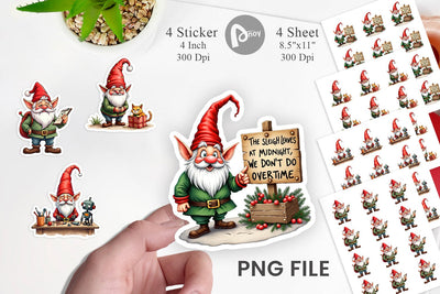 Sticker Sassy Santa's Helpers: Watercolor Gnome Crew Sublimation artnoy 