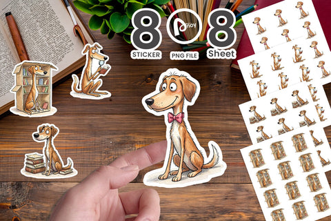 Sticker Scholarly Canine Dog Watercolor Sublimation artnoy 