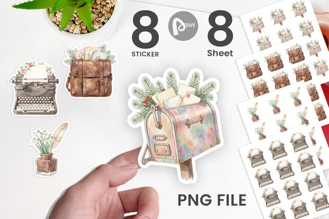 Sticker Sentimental Holiday Post Watercolor Sublimation artnoy 