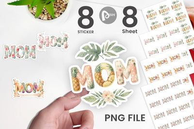 Sticker Shabby Chic Tropical MOM Watercolor Sublimation artnoy 