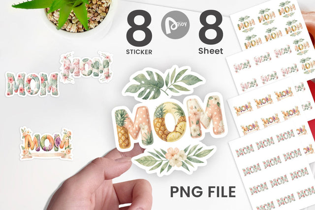 Sticker Shabby Chic Tropical MOM Watercolor Sublimation artnoy 