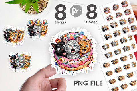 Sticker Shocked Beach Cat Heads Ink Sketch Sublimation artnoy 