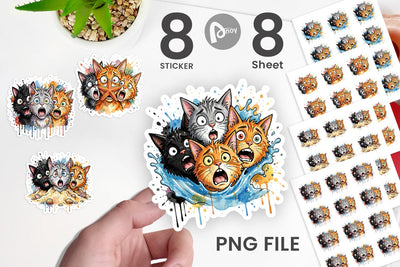 Sticker Shocked Beach Cat Heads Ink Sketch Sublimation artnoy 