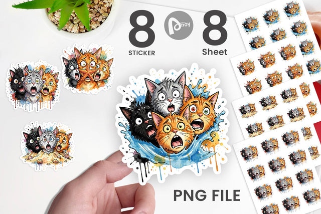 Sticker Shocked Beach Cat Heads Ink Sketch Sublimation artnoy 
