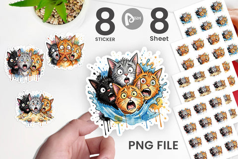 Sticker Shocked Beach Cat Heads Ink Sketch Sublimation artnoy 