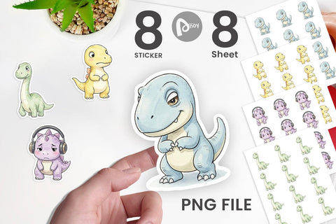Sticker Shy Baby Dinosaur Watercolor Sublimation artnoy 